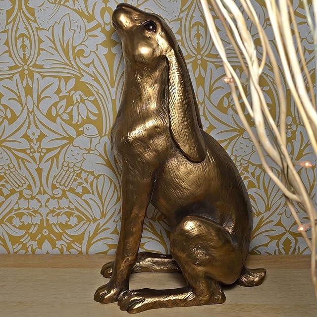 XL Cold Cast Bronze Sculpture of Moongazing Hare by Harriet Glen. 41cm tall