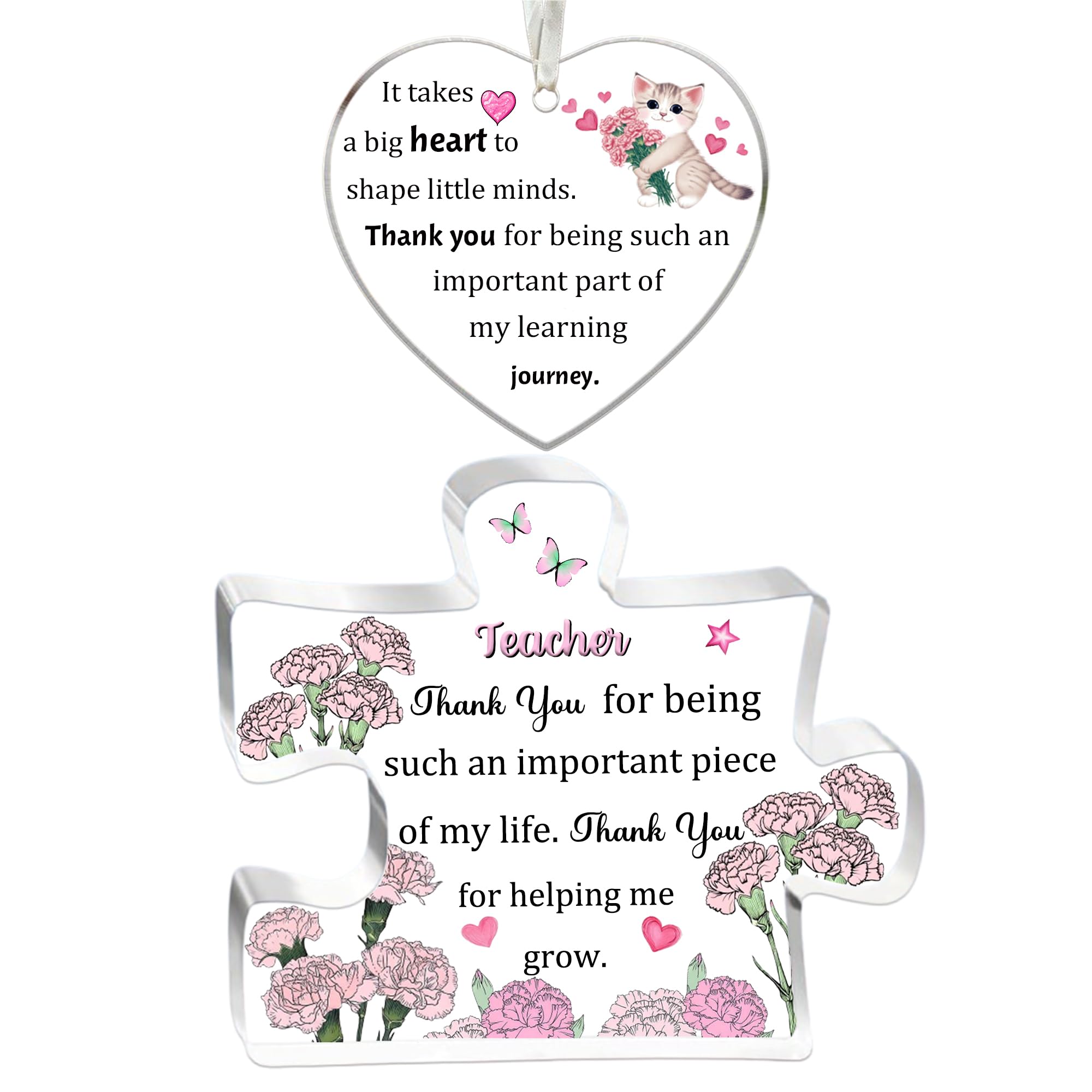 Teachers Gifts Women 2PC Set Acrylic Puzzle Plaque Heart Hanging Ornament Birthday Appreciate Mothers Day Thanksgiving Teacher's Day Thank You Keepsake Retired from Students