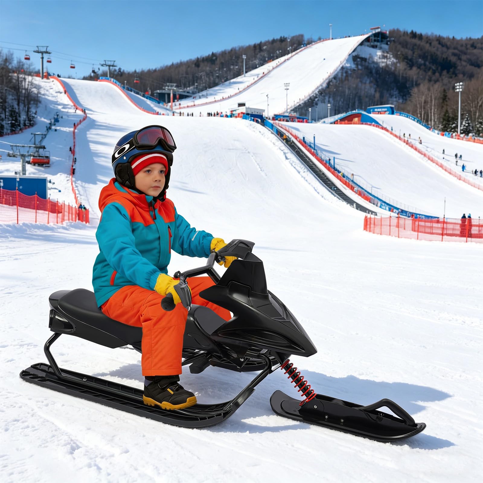 Luge à neige pour enfant - Noir - Cadre en fer avec patins en polyéthylène - 60 kg - Ski