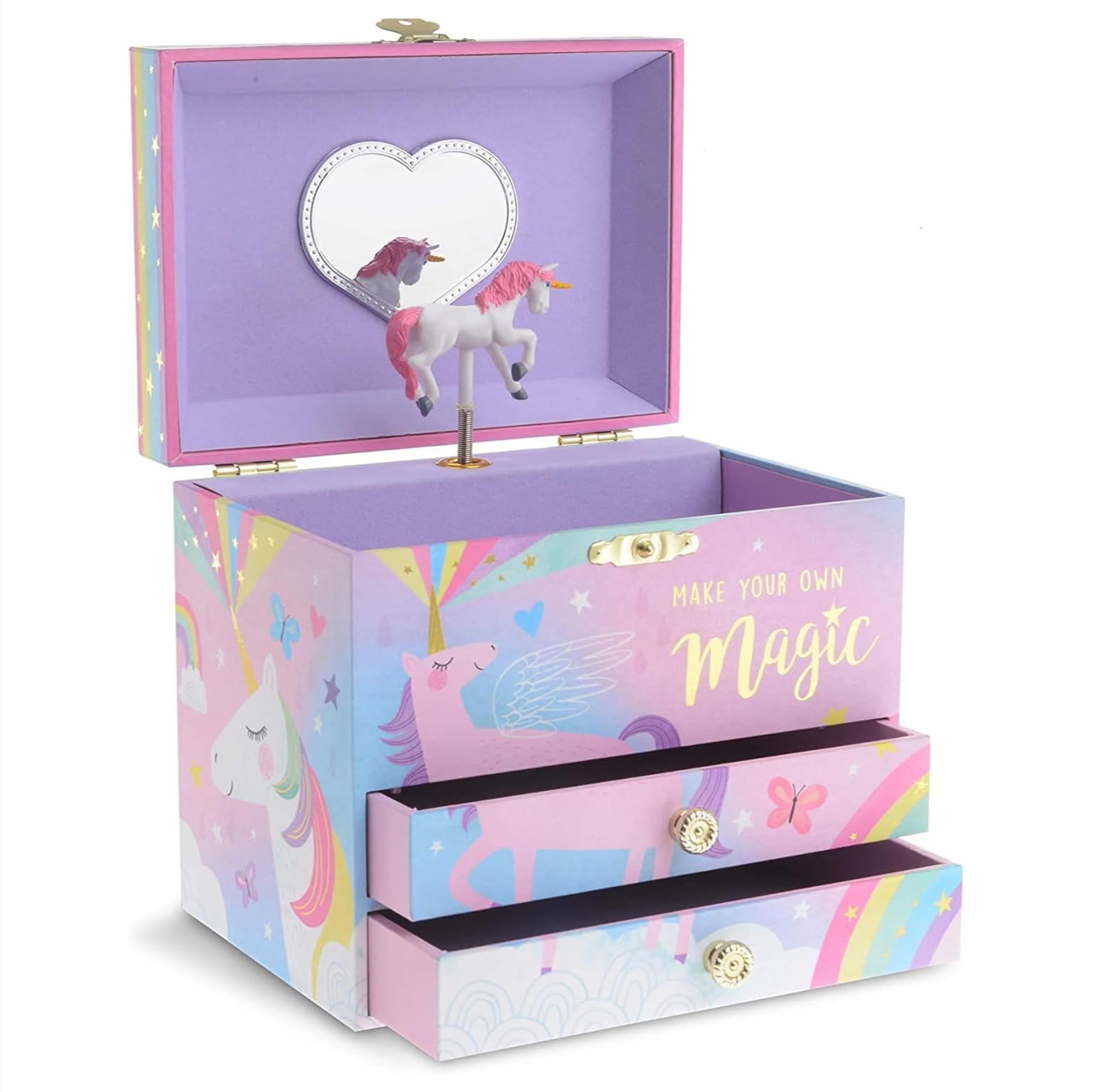 Jewelkeeper Unicorn Musical Jewelry Box for Girls - Cotton Candy Unicorn Design Music Box with 2 Pullout Drawers to Store Earrings, Necklace and Bracelets, Plays The Beautiful Dreamer Tune