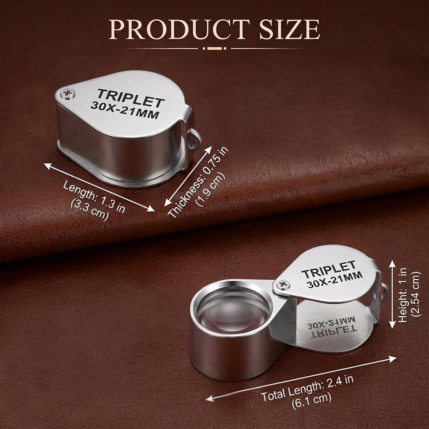 10X, 20X and 30X Jewelers Loupe, Jewelry Loop Magnifier Foldable Hand Lens Pocket Magnifying Glass for Coins Watches Jewelry Stamps