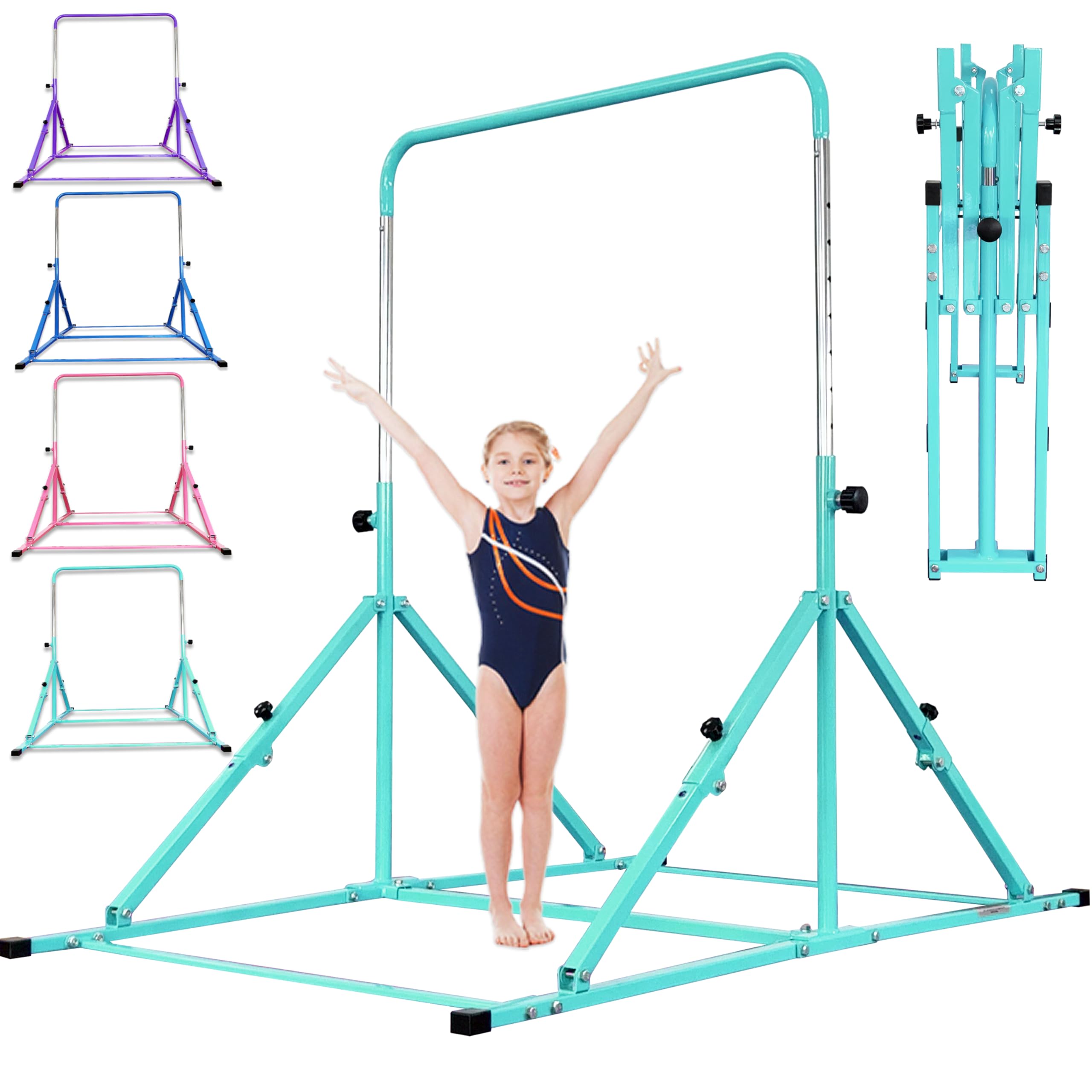 MARFULA Foldable Gymnastic Bar, 9 Height Levels, 200 lbs Weight Capacity, 5 Ft Length Gymnastic Kip Bar with Mat, Gymnastic Equipment for Home and Gym Center Indoor Outdoor Use