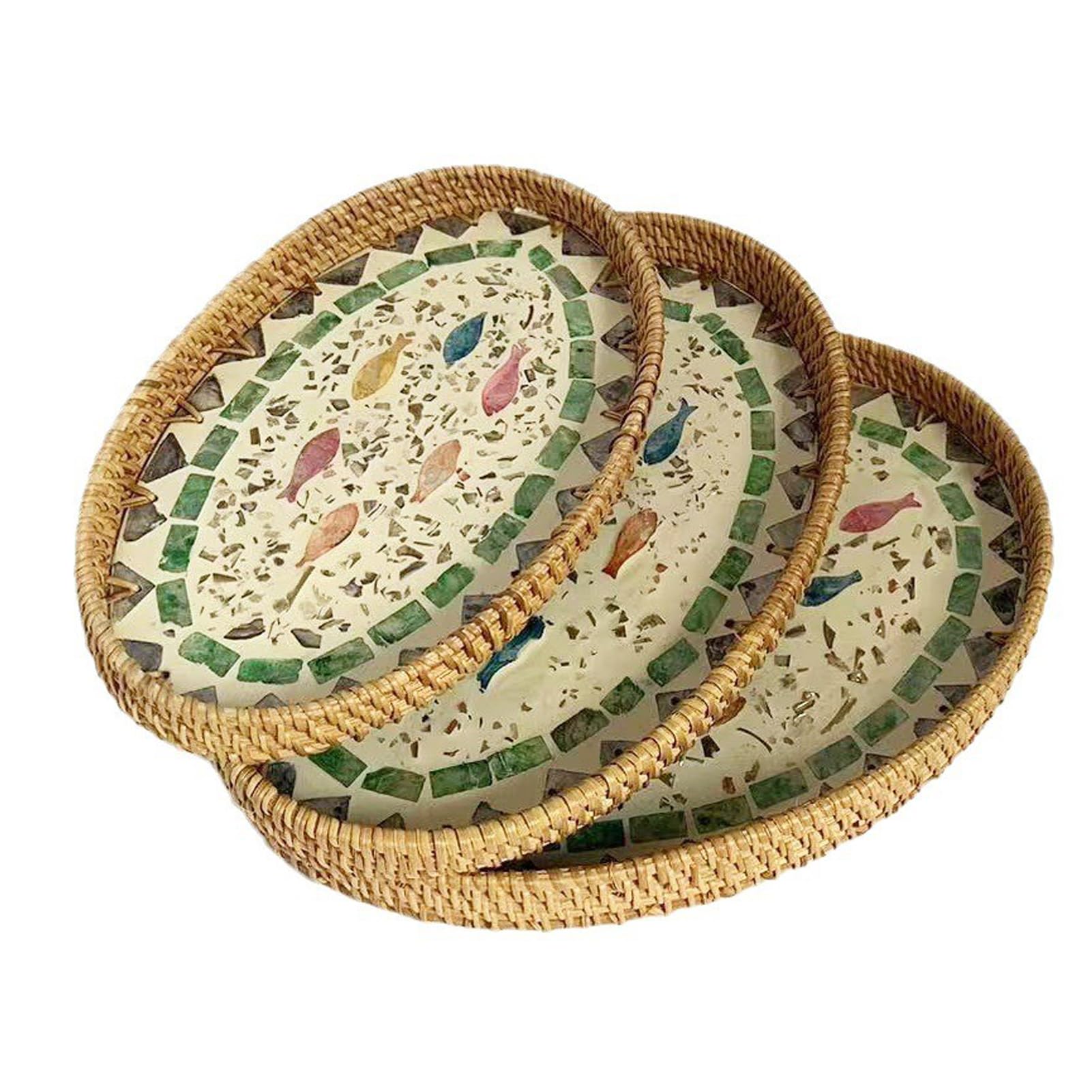 Pcs Boho Rattan Oval Shell Tray Set Woven Serving Desertcart INDIA