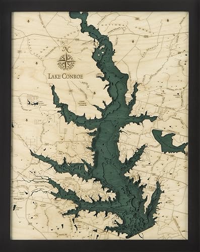 Lake Conroe, Texas - Tabla de madera náutica 3-D, 16 x 20 pulgadas
