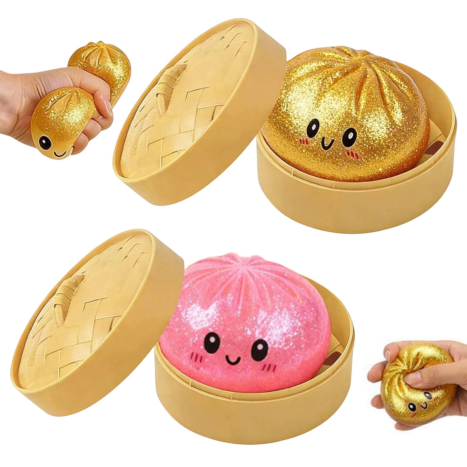 Giant Glitter Dumpling Squishy Toy, 2Pezzi Squishys A Forma Di Ravioli Glitterati, Glitter Dumpling Squishy, Morbida Pallina Antistress Ravioli Spremere Giocattoli, giocattolo da scrivania estensibile