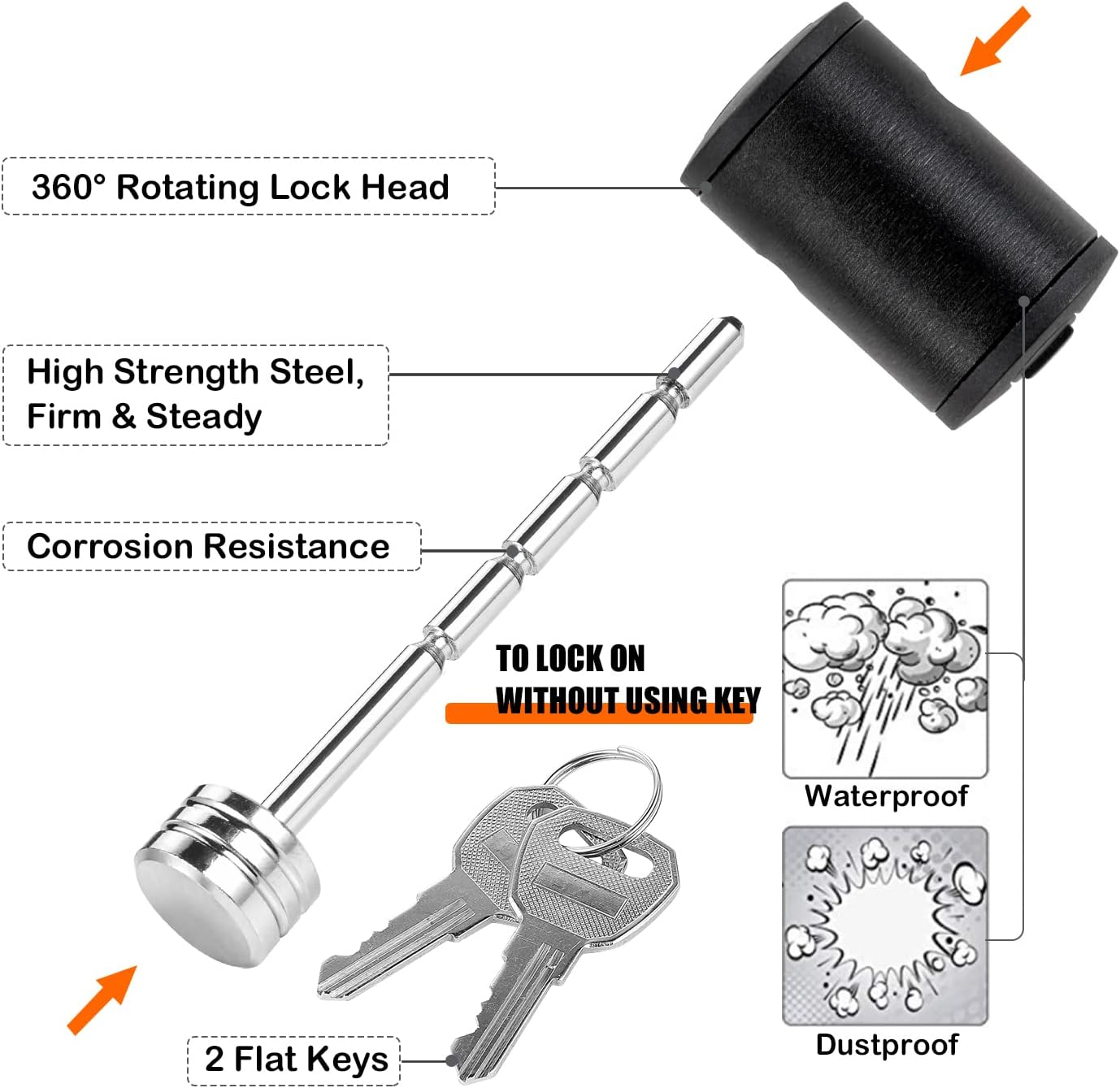 CZC AUTO Trailer Tongue Coupler Lock Adjustable Trailer Coupler Pin Lock Keyed Alike 2 Pack Dia 1/4 Inch 3 Inch Effectice Length Fit 1 Inch to 3 Inch Latch-Type Coupler for Towing Truck RV Car Trailer