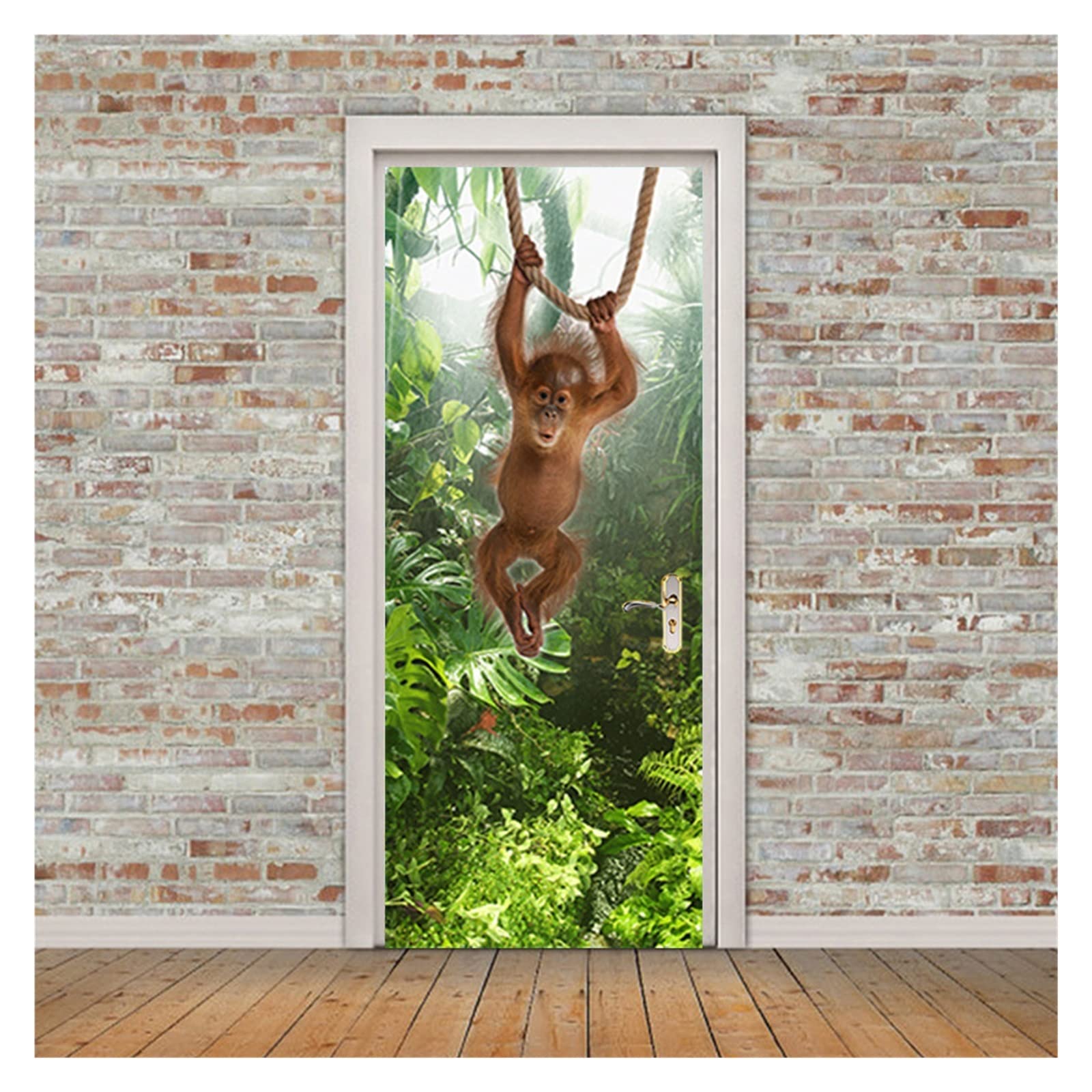 Sticker de porte jungle avec singe 3D papier peint auto-adhésif 85x215cm