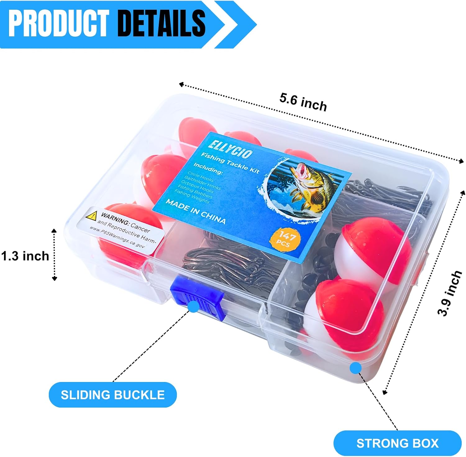 147PCS Fishing Tackle Kit with Fishing Bobbers, Fishing Hooks | Bobbers for Fishing Kit with Octopus Circle and Baitholder Hooks, Sinker Weights for Bass, Trout, Catfish and Panfish