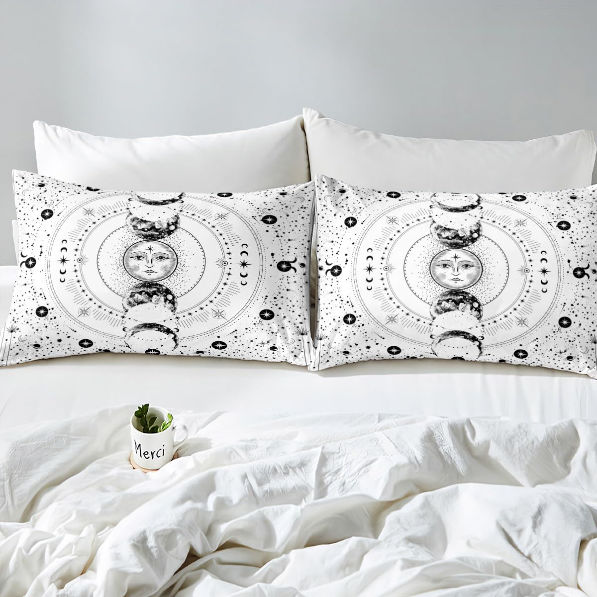Sun and Moon Duvet Cover Set Single Size, Stars Space Psychedelic Comforter Cover with 1 Pillowcase - Image 4