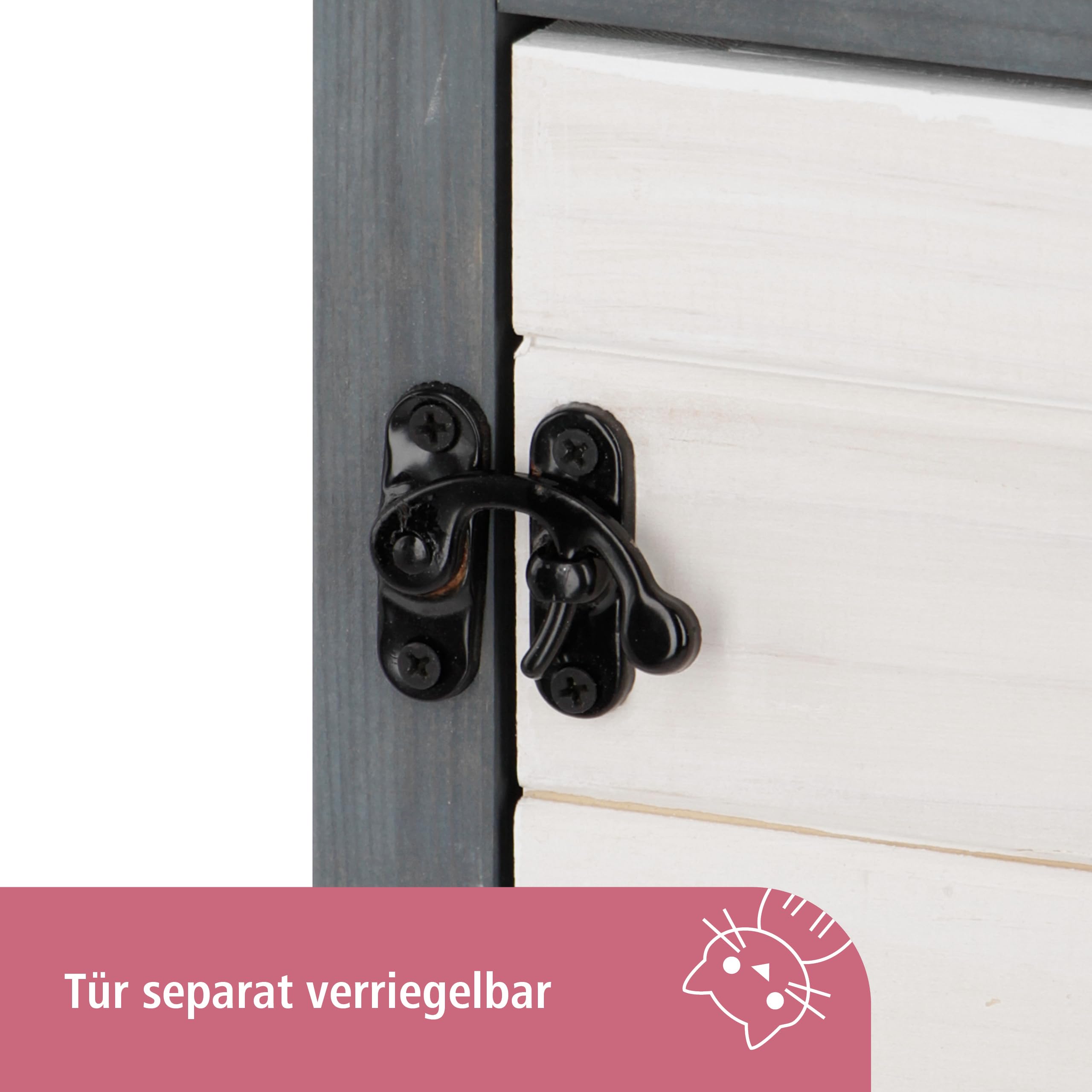 Kerbl Pet Katzenschrank Ida, Katzenhaus, weiß, grau, 58x45x60cm, Holz, Katzen, mit Schublade, Liegekissen integrierbar | Weiß/Grau, 58 × 45 × 60 cm, Katzenhaus aus Holz mit Schublade und Platz für ein Liegekissen