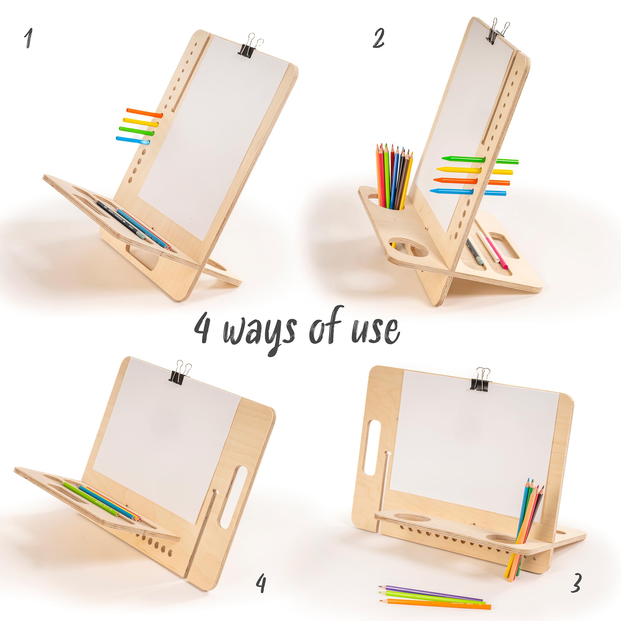 Planche à dessin en bois, béquille de table, tableau de peinture portable, inclinaison et orientation réglables pour feuilles A4, peinture, croquis, aquarelle, crayon, charbon. (feuilles A4)