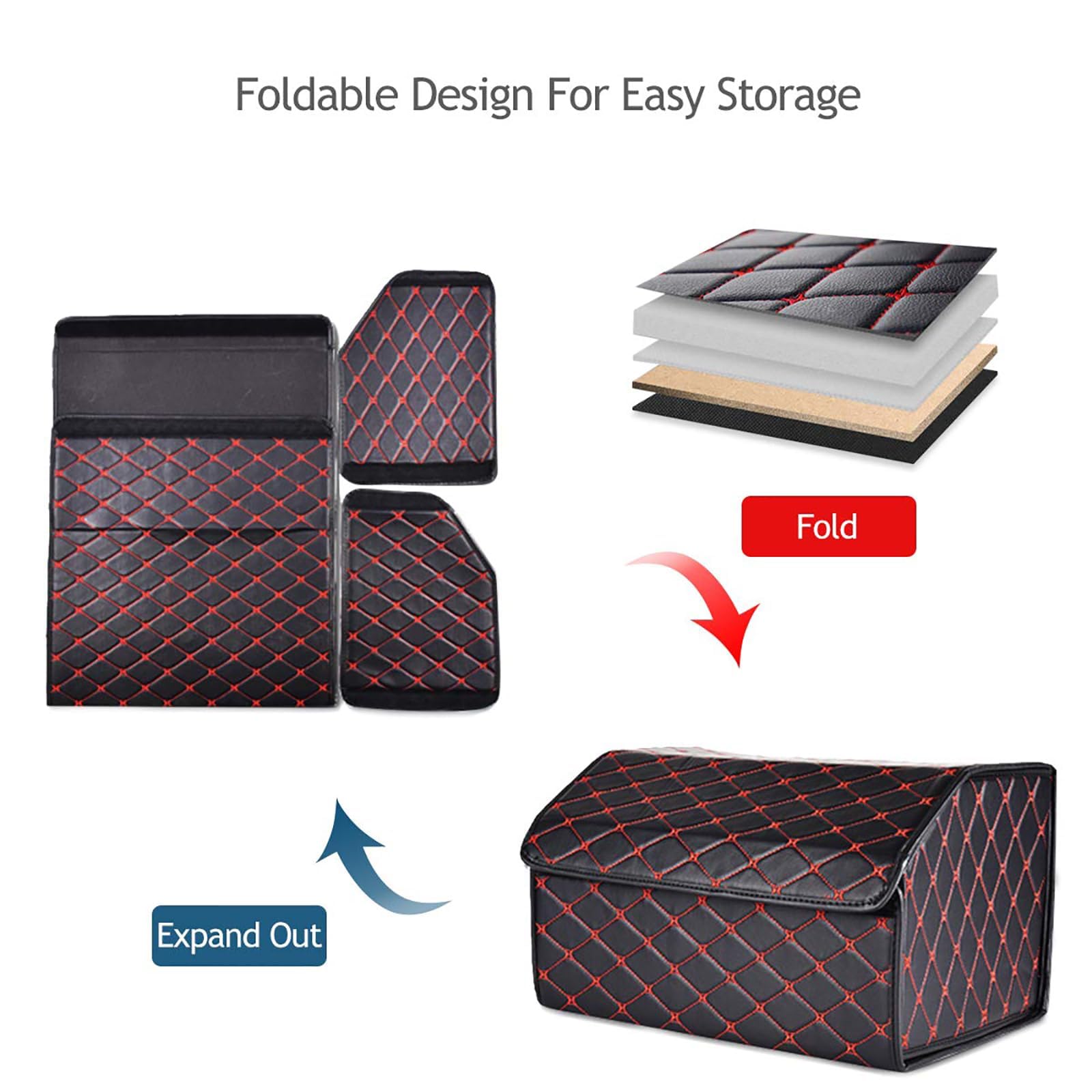 Organizer per Bagagliaio Auto in Pelle per Ford Mustang, Organizer per Baule Auto Pieghevole con Coperchio Accessori Interno Auto,A/Brown-Beige