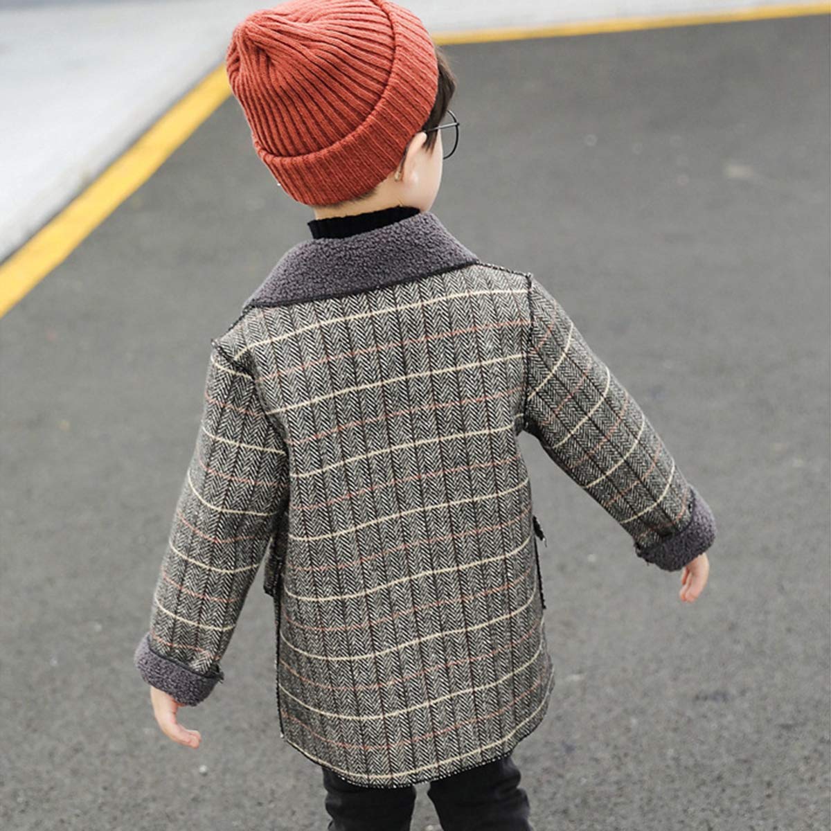 amropi Niño Invierno Abrigo Tartán Doble Pecho Zanja Chaqueta Acolchado Calentitas Sobretodo por 2-10 años