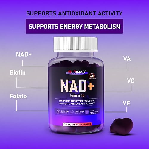 Miniatura 3 de Gomitas NAD con resveratrol, mezcla multivitamínica, quercetina, colágeno y zinc, gomitas masticables NAD para mujeres, sabor natural a uva,