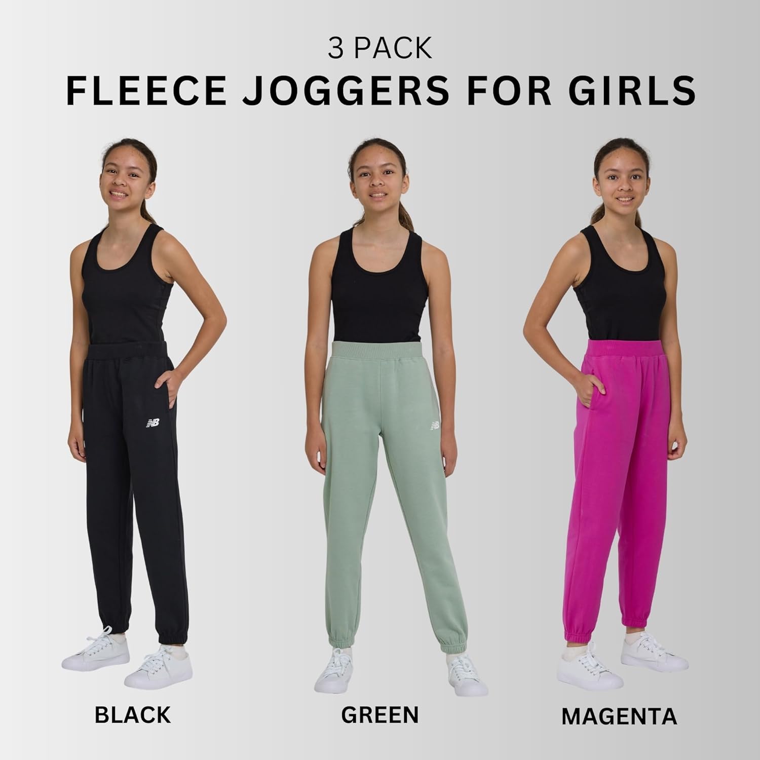 New Balance Girls Active Fleece Jogger 3 Pack – Soft Cotton Blend Fleece Athletic Performance Casual Sweatpants (4-16) - Image 2