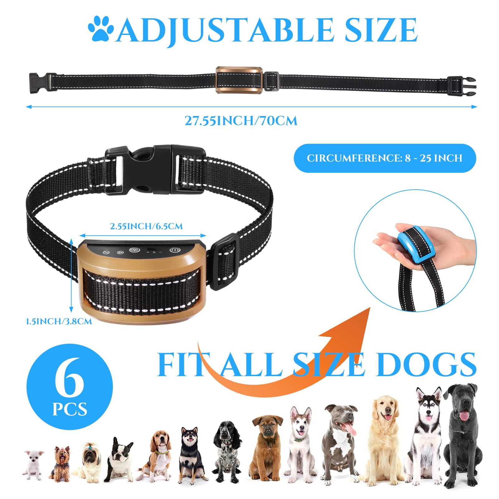 Amazon | 6個 ショックなし 振動 犬用首輪 人間 樹皮 犬 首輪 充電式