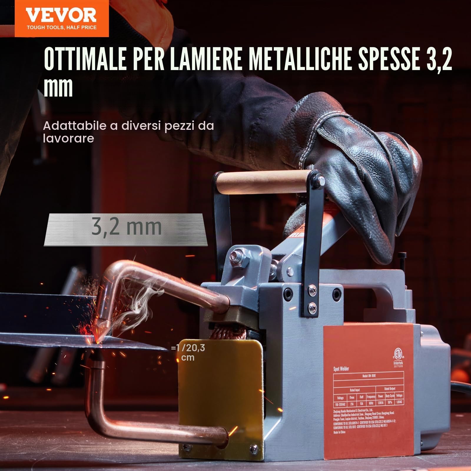 VEVOR Saldatore a punti portatile, spessore 1/8", saldatrice a punti, capacità di ingresso 8 kVA, saldatrice punta per lamiera di acciaio al carbonio, acciaio inossidabile, lamiera