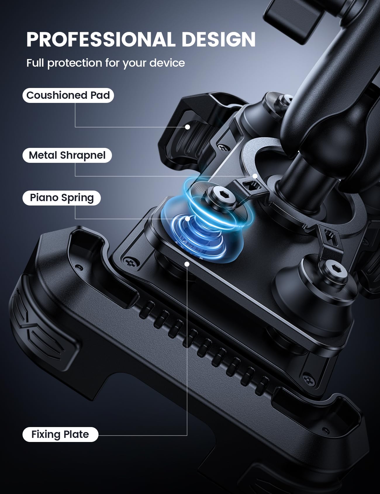 Lamicall Support Téléphone Moto - [Antivol] [Double Anti-Vibration] Bras Extension Métal, Support Téléphone Vélo, 2 x 360° Pivotant Support pour Guidon, pour iPhone 17 16 15 14 et 4,7-6,8" Smartphone - 4