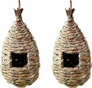 2 Pack Bird Nest, Hand Woven Hanging Hummingbird House Nest for Small Hummingbird Wren Sparrow Wicker Finch Chickadee Birdhouse