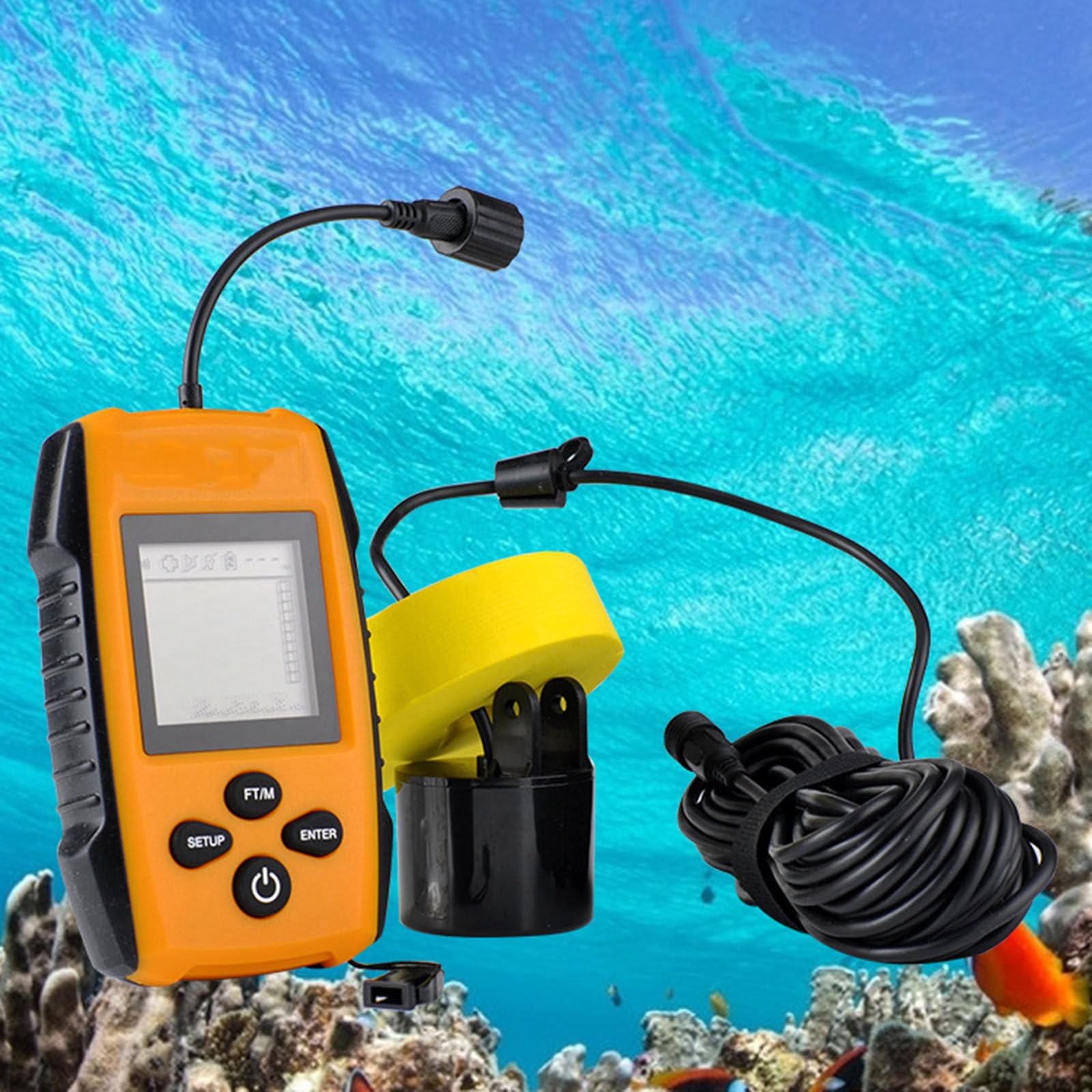 Sonar con cable, alarma de pesca, buscador de peces, sonda de profundidad subacuática, Detector de pesca, buscador de peces portátil, fácil de instalar