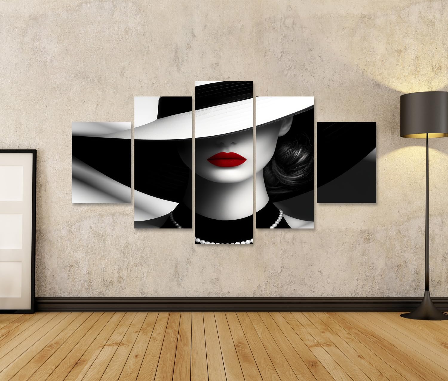 islandburner Quadro su tela donna con cappello e labbra rosse in bianco e nero per camera da letto amanti dell'arte galleria immagini murali poster