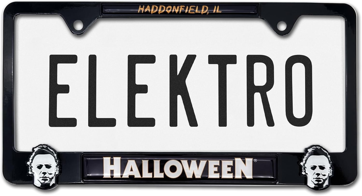 Elektroplate Officially Licensed - Halloween Michael Myers Haddonfield Black Metal Standard Size Horror Premium 3D License Plate Frame Tag Holder for Cars/SUVs/Trucks Weather-Proof Auto Accessory