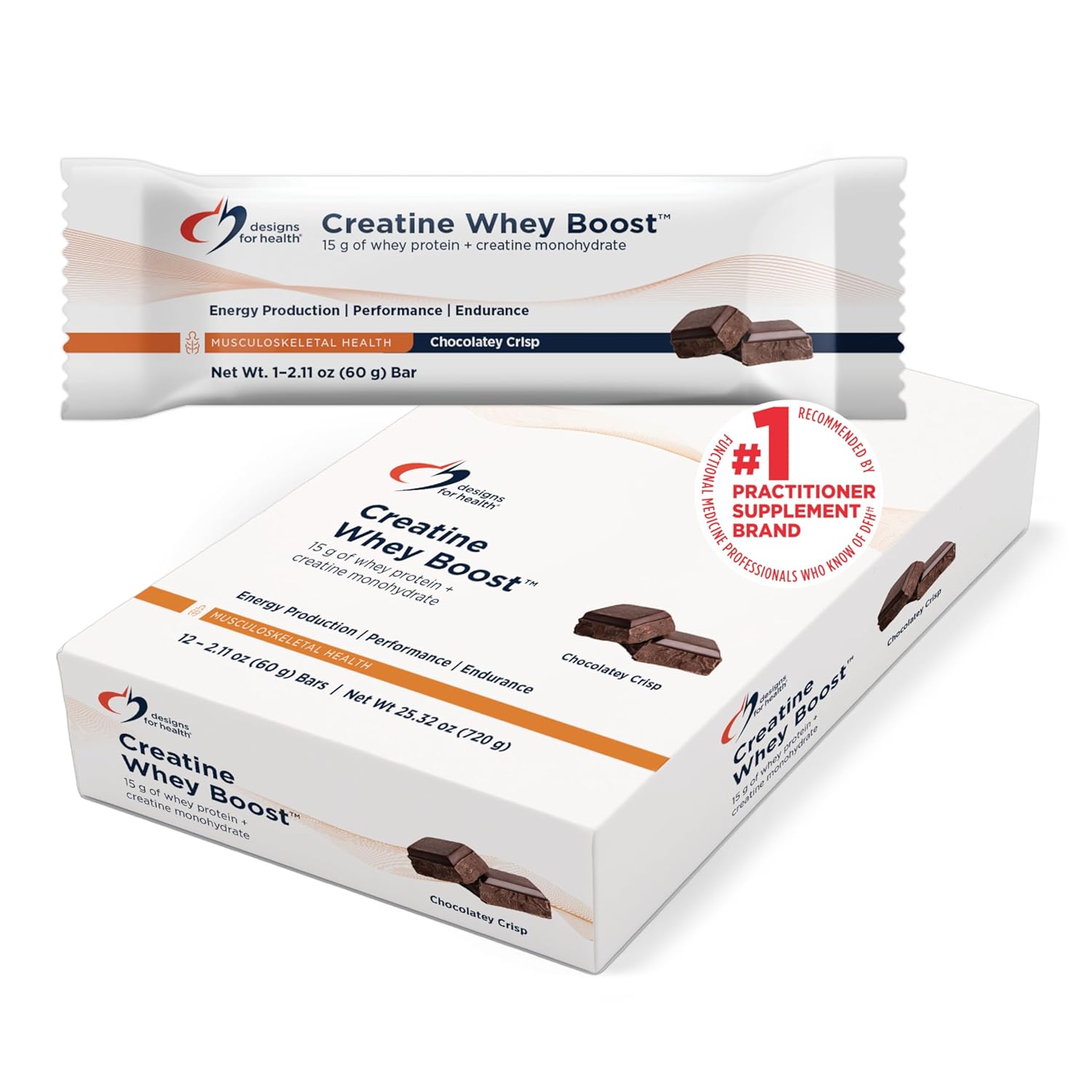 Designs for Health Creatine Whey Boost Bars (12 Bars) | 15 g Whey Protein + Creatine Monohydrate for Energy & Strength – Sweetened with Allulose – Gluten-Free, Vegetarian, Non-GMO, <1 g Sugar