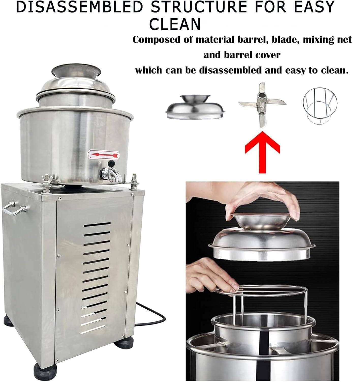 Maszyna do przygotowywania mięsa mielonego 1,5 kW, stal nierdzewna do robienia puree mięsnego, trójwymiarowy nóż czterolistkowy, z wewnętrzną średnicą cylindra 200 mm