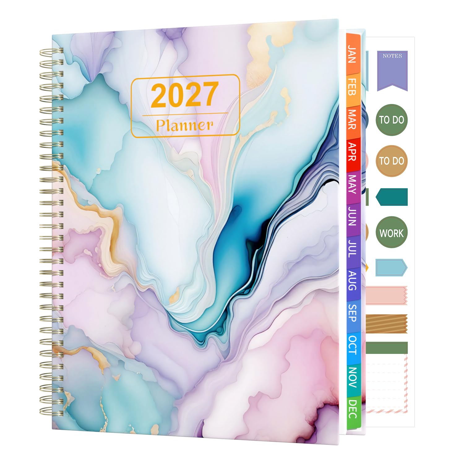 Sailingvan Diary 2027 Week to View A4 from January to December 2027, 2027 Planner with Colourufl Monthly Tabs, Hardcover, Twin-Wire Binding, 120Gsm Paper, Double-sided Clear Pocket with Stickers
