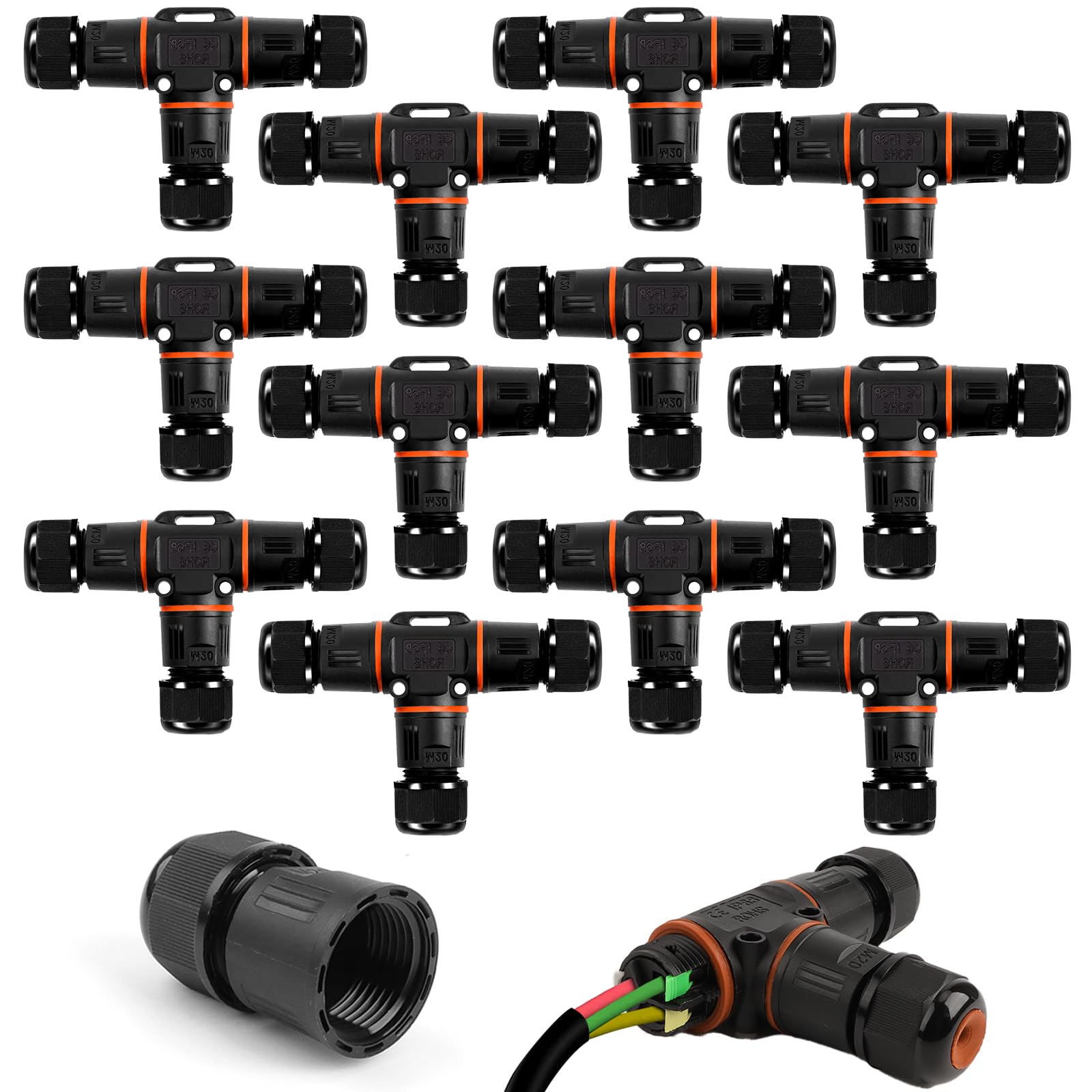 12 Pezzi Scatola di Giunzione Impermeabile IP68 Connettore per Cavo Impermeabile IP68 Connettore Manicotto di Collegamento IP68 Scatola di Giunzione Impermeabile 3 Pin per Diametro Cavo Ø 3-12 mm