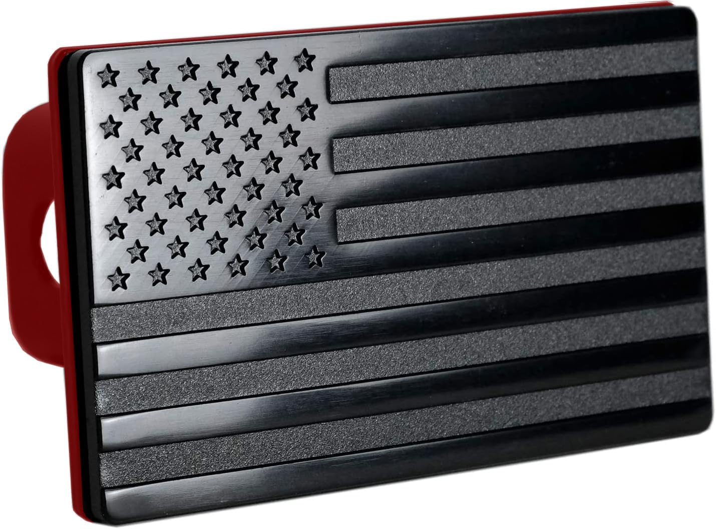 MULL USA Flag Metal Trailer Hitch Cover (Fits 2" Receiver, Black 7"x4")