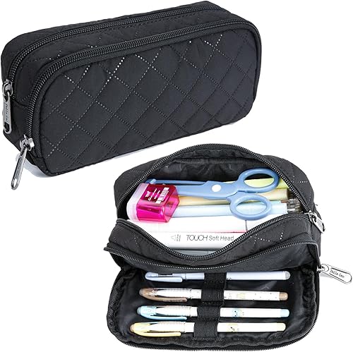 Miniatura 6 de Della Gao - Estuche para lápices de gran capacidad, multifuncional, de nailon, unisex, organizador de artículos de papelería de oficina, color negro