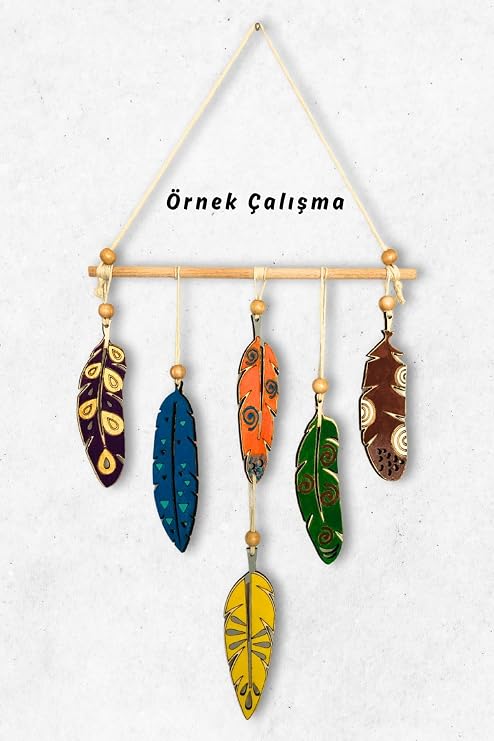 art inside Native American Wood Feather Painting Set Ethnic Rustic Bohemian DIY Home Office Wall Balcony Garden Decoration Object Set of 6