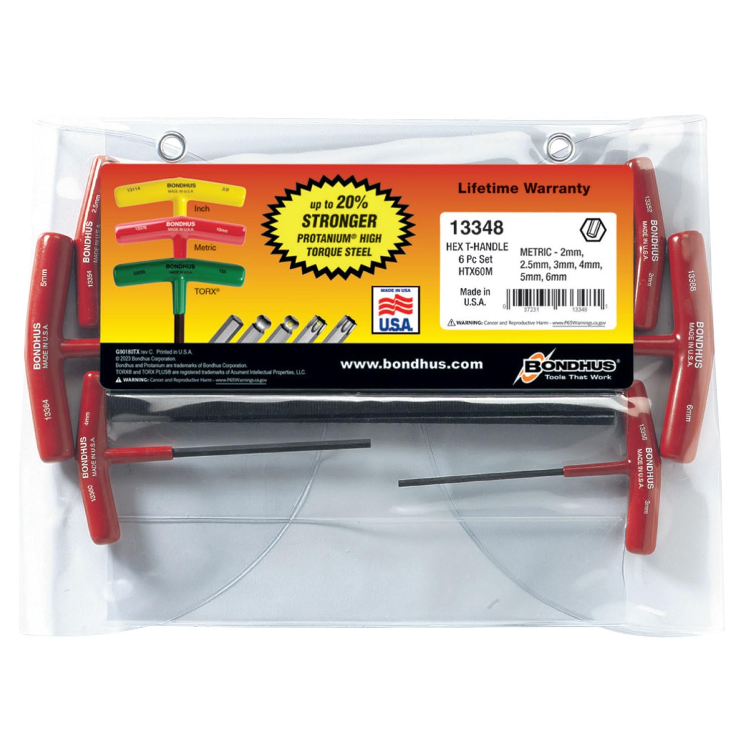 Bondhus 13348 Set of 6 Hex T-handles, sizes 2-6mm