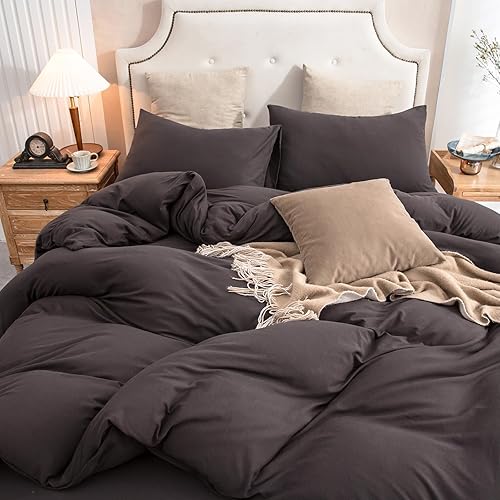 Miniatura 4 de PURE ERA Juego de funda de edredón de punto de jersey, 100% algodón, súper suave y cómodo, juego de ropa de cama de 3 piezas con cierre de