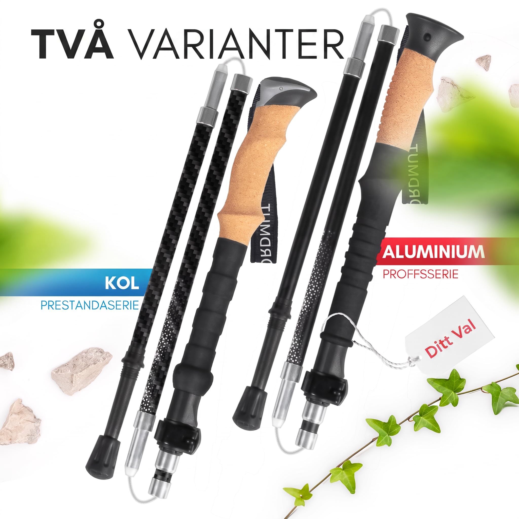 NORDMUT® Kijki trekkingowe składane, ultralekkie kijki do nordic walkingu, dla kobiet i mężczyzn, wysokiej jakości kijki trekkingowe, z aluminium [z zestawem gumowych zderzaków]