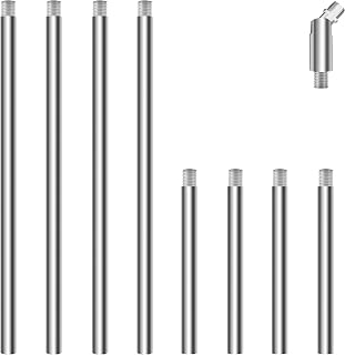 8 Pieces M10 Threaded Extension Poles Lighting Fixture Downrods Stems & 180 Degrees Sloped Ceiling Adapter Kits for Pendant Light, Island Lighting, Chandeliers (Chrome)