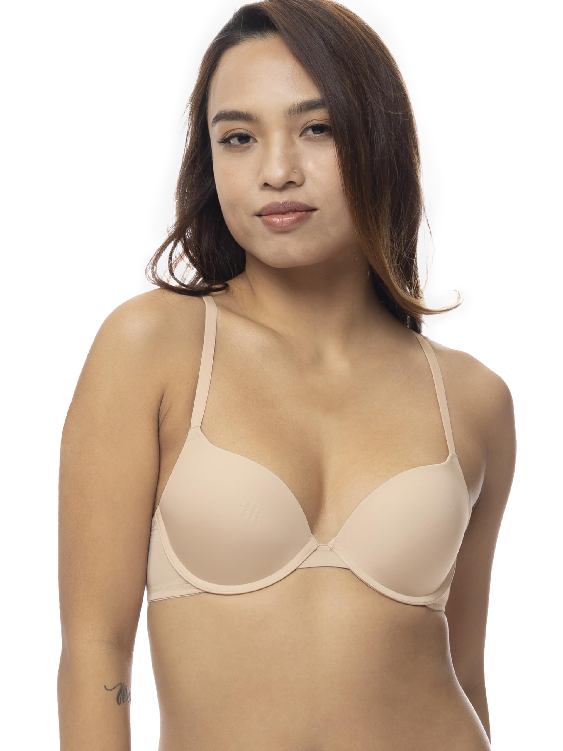Dorina Women's Beige Michelle Balcony Bra, Lightly Padded, Underwired, Multi-Way Adjustable Straps, Soft Brown Microfibre,