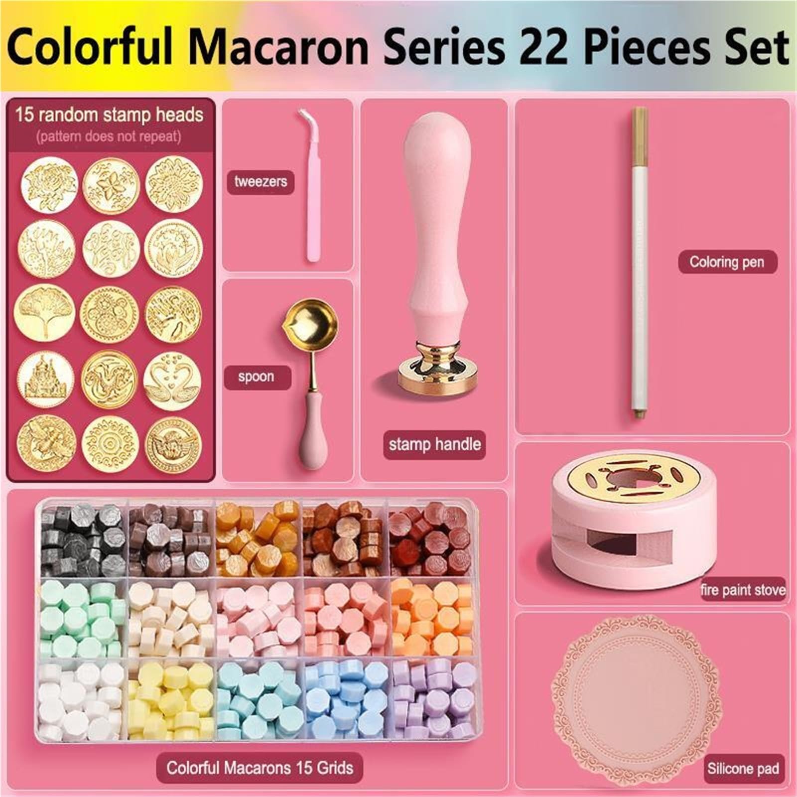 Ceralacca Set Di Timbri for Sigillo Di Cera | Kit di sigillatura laccato Forniture fai da te Scrapbooking Invito a nozze decorativo(Set 22-22pcs)