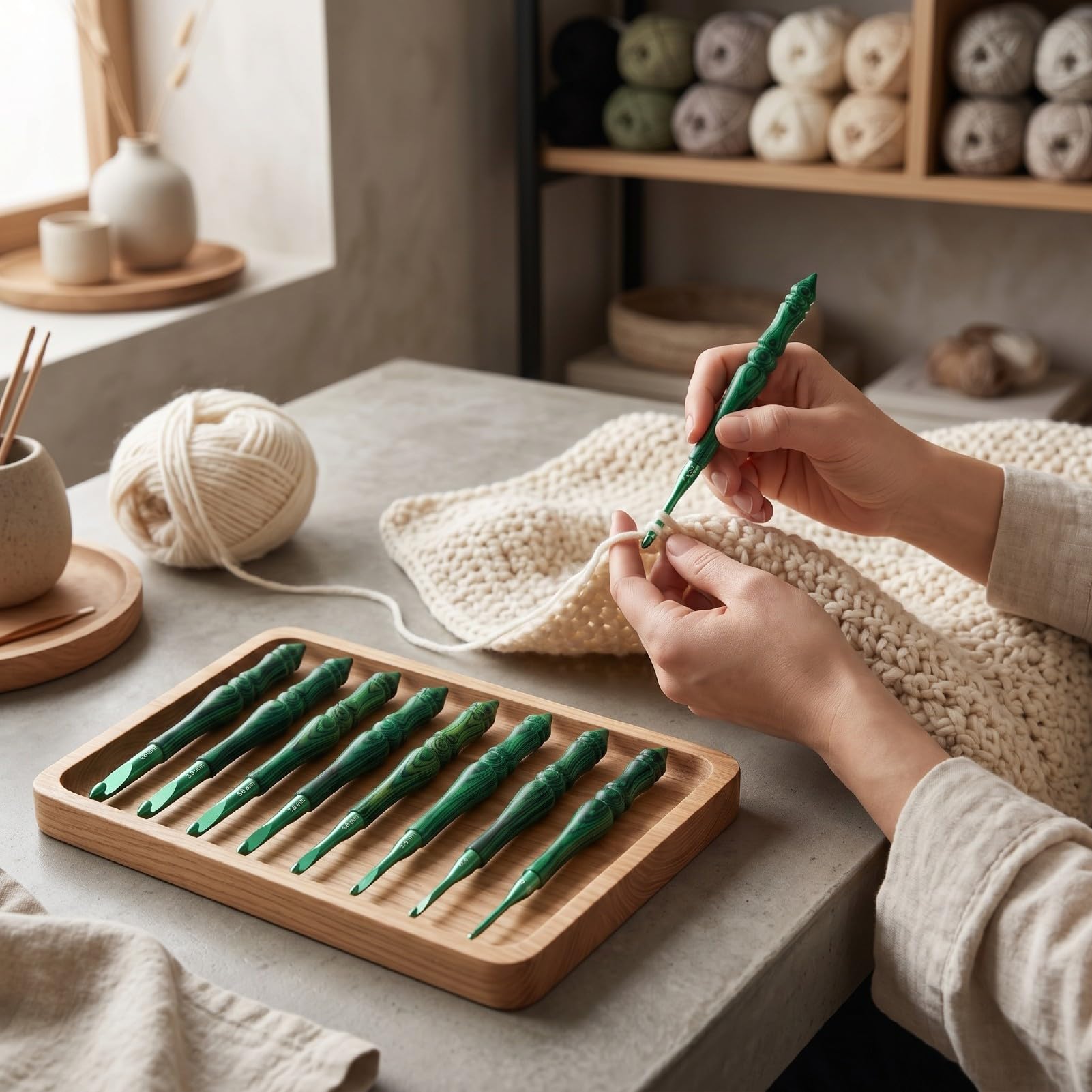 Matybobe Set di Uncinetti 8 Pezzi, Manico Ergonomico in Legno con Punta in