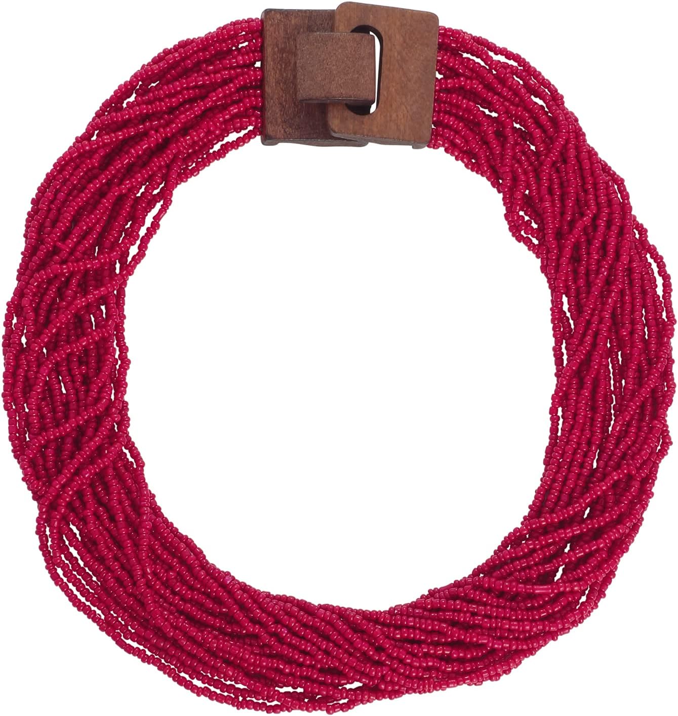 Coiris Beaded Strand Necklace for Women Boho Chunky Beaded Strand Necklace Bohemian Summer Beach Necklace Jewelry for Women(N0059-Red)