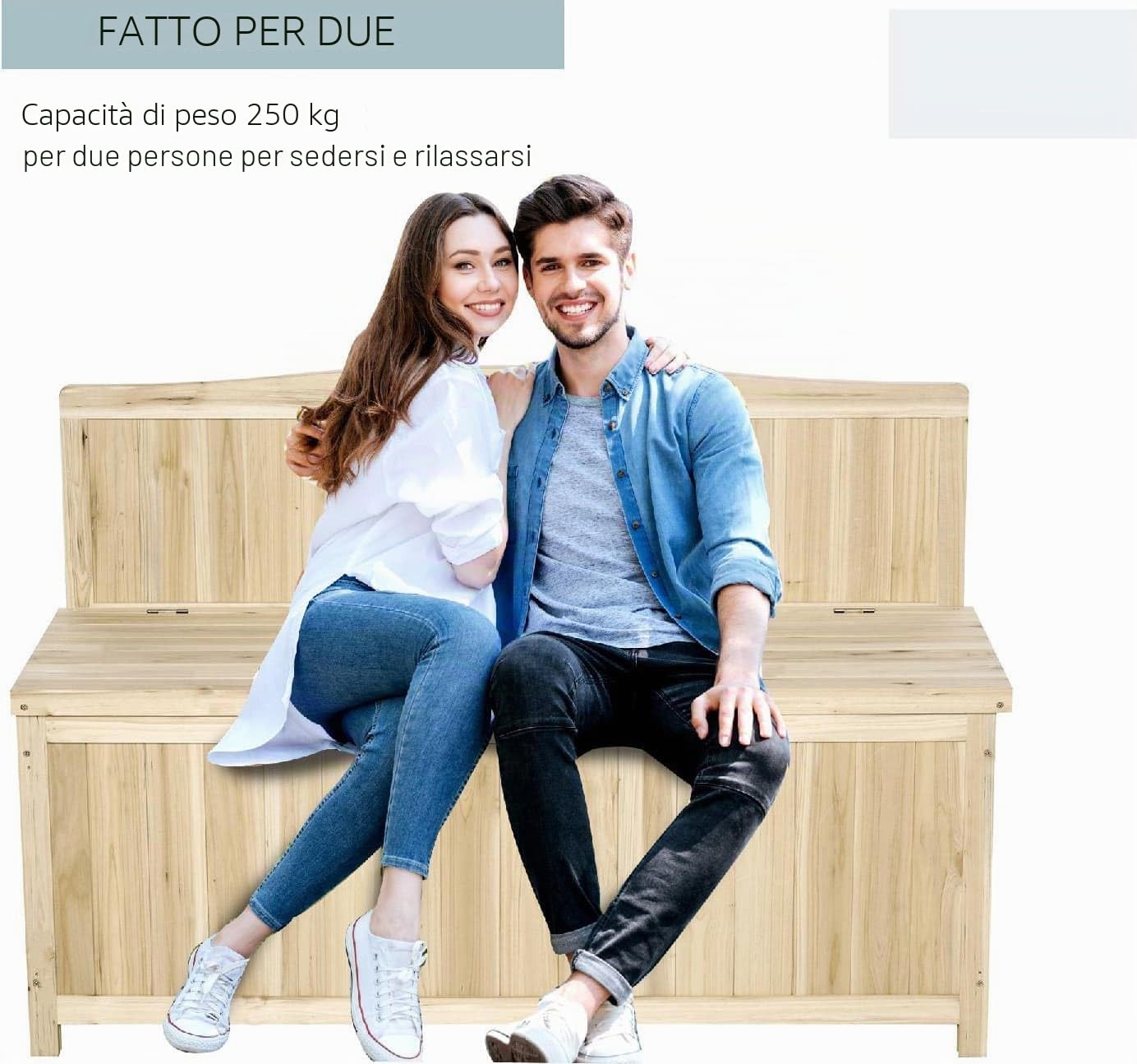 Panchina da esterno giardino, con Vano Contenitore, 115x45x75cm, in legno