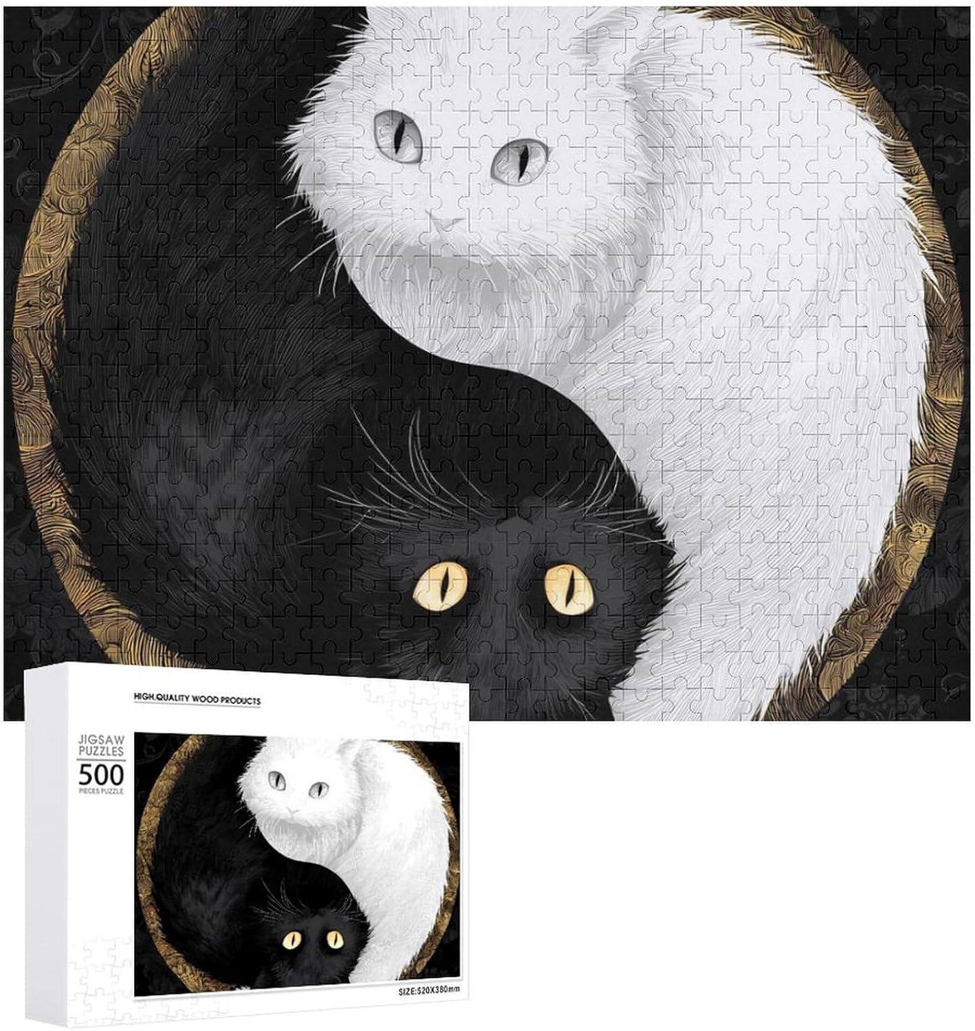 Black and White Cats Puzzles for Adults 500 PCS Wooden Jigsaw Puzzle Wall Decor Christmas