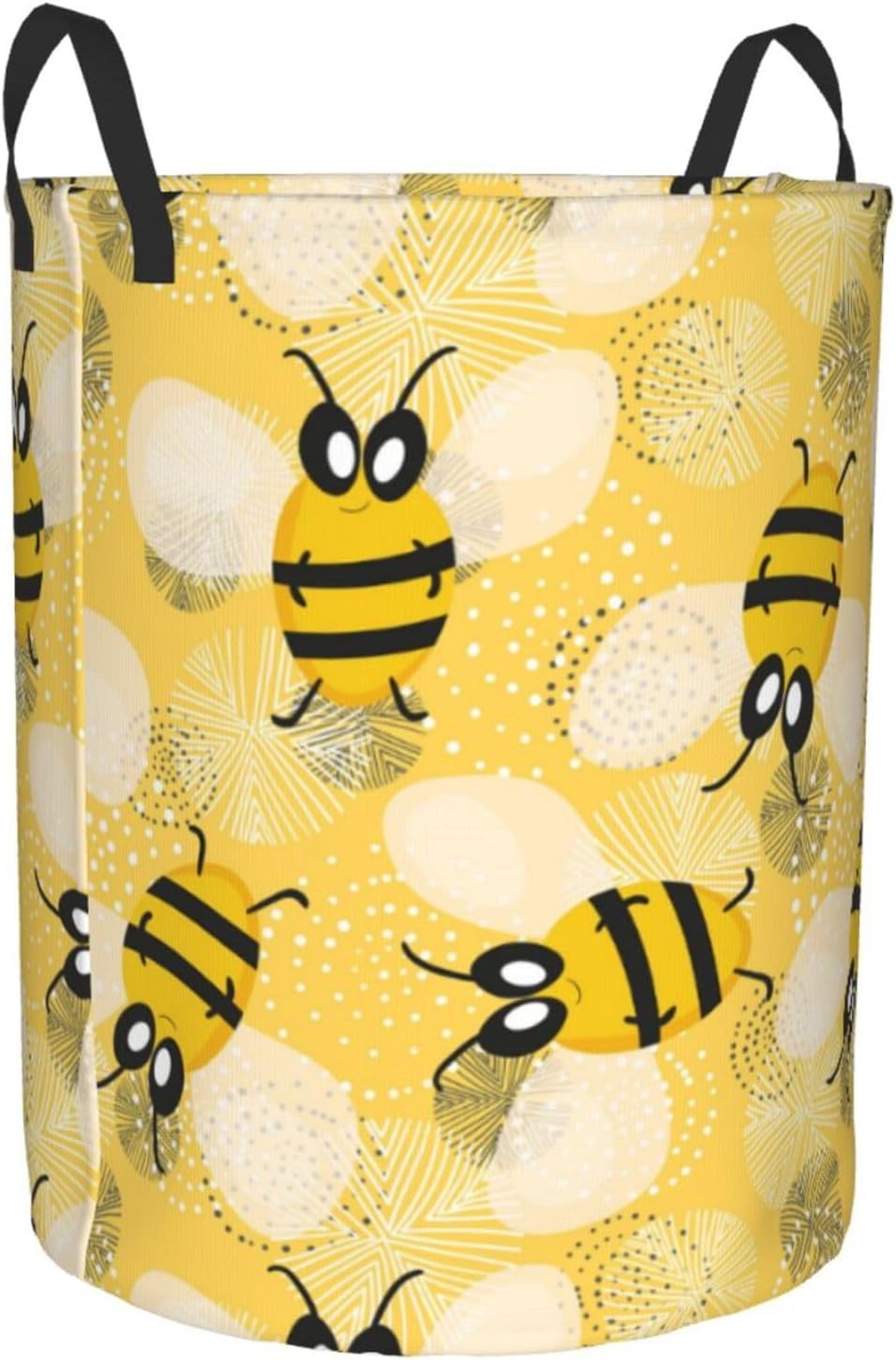 Cute Bees Wasp Kawaii Yellow Laundry Basket Waterproof Collapsible Laundry Hamper with Durable Handle Round Storage Basket Dirty Clothes Organizer for Nursery Bedroom Bathroom College