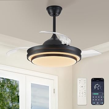 LEDIARY 42 Inch Retractable Ceiling Fans with Lights and Remote