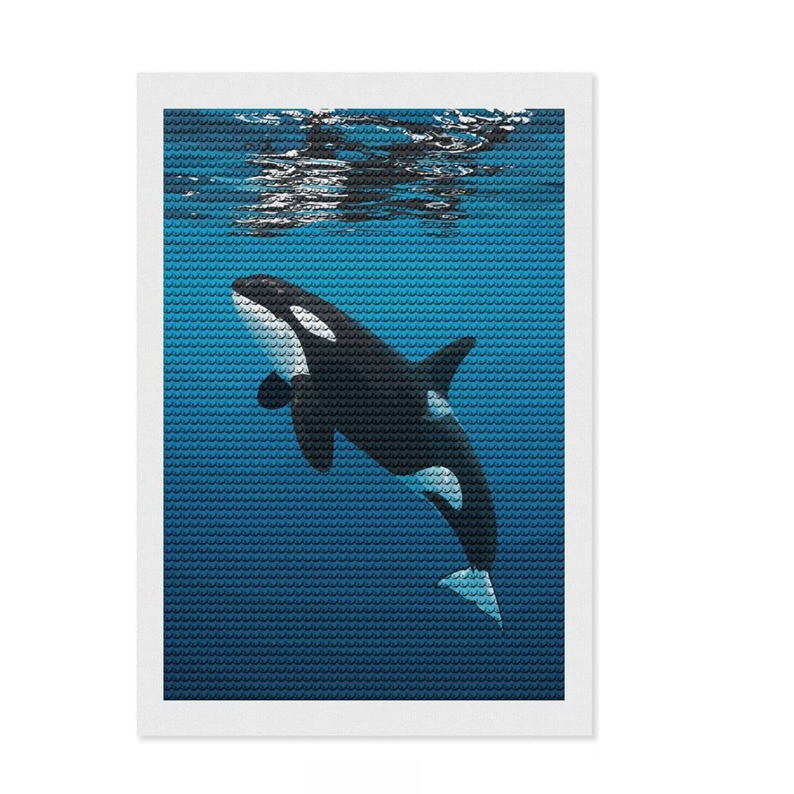 Junmoney Orca Swimming Underwater Illustration Diamond Painting Set 8"x12", Festive Home Decor, with Tool Kit, Gift Idea, Thoughtful Present, Creative Hobby