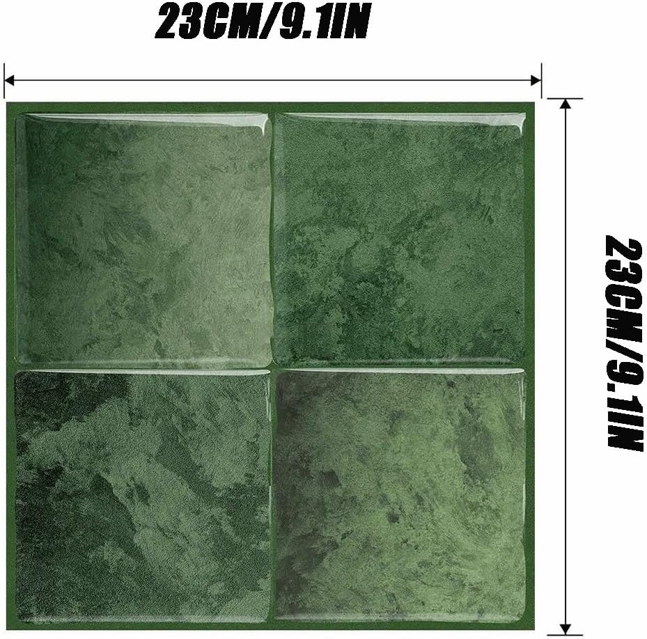 3D Wall Panels, Self-Adhesive Peel-and-Stick Wall Decals, Suitable for Kitchen and Bathroom Walls with Metro Tile Design(Green)