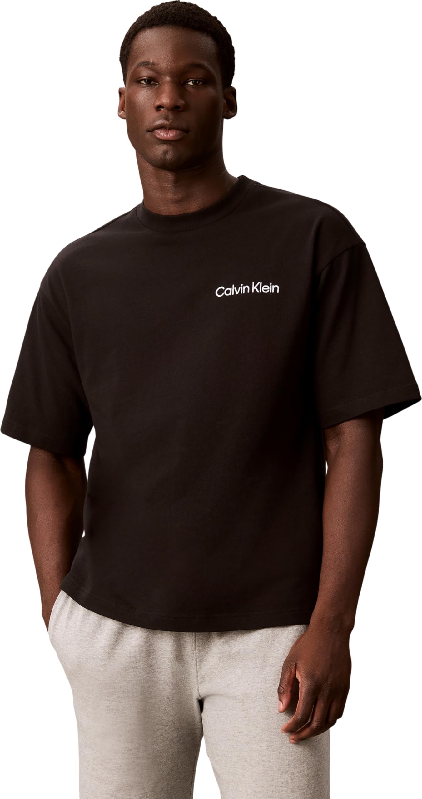 Calvin Klein Men’s Short Sleeve Crew Neck Wide Fit T-Shirt, Black (Black), M
