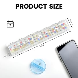 Sukuos Extra Large Weekly Pill Organizer 2 Pcs, Easy to Open Daily Pill Box 7 Day Medicine Cases for Vitamin, Fish Oils or Supplements (Black&White)