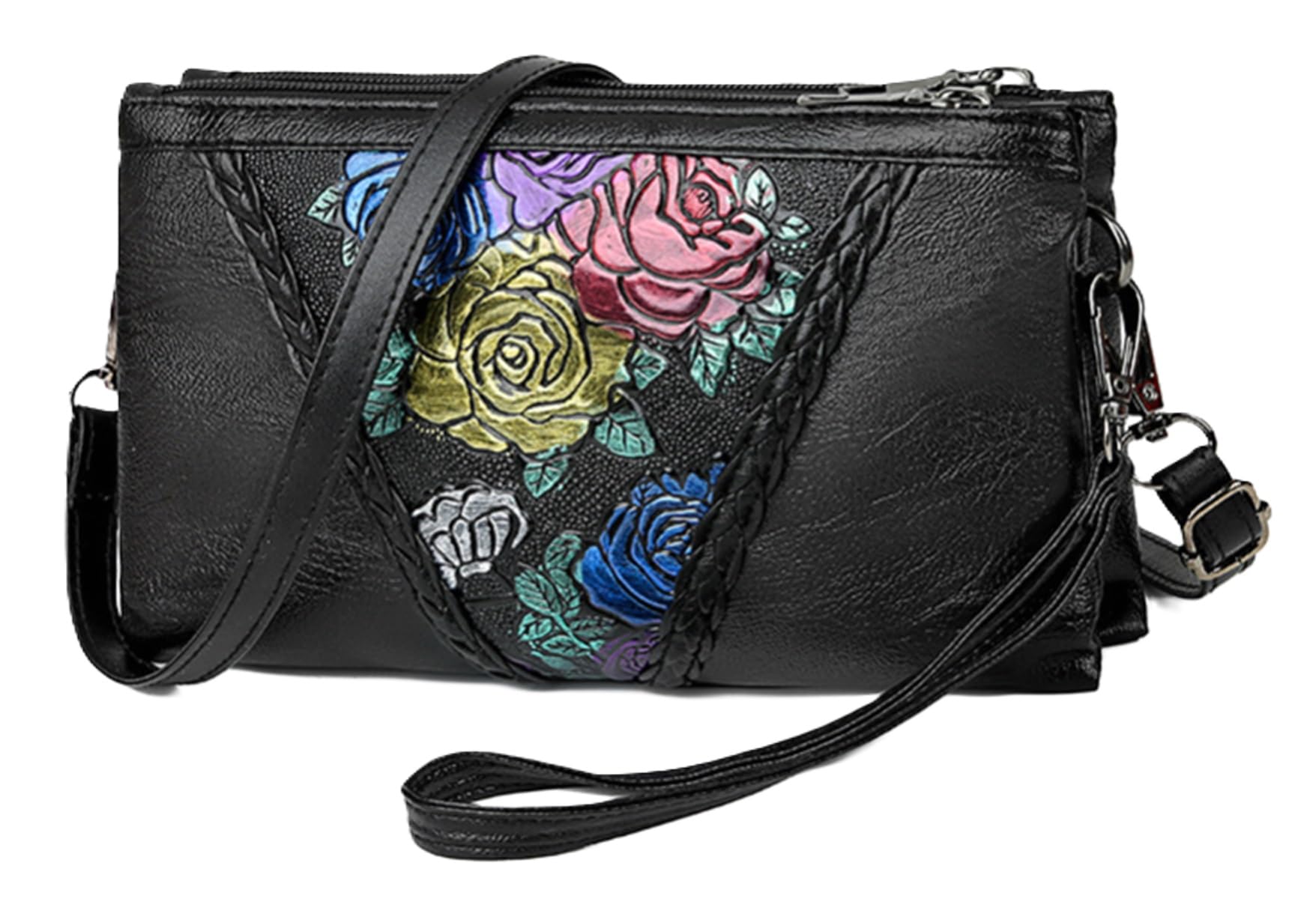 MOMISY Women Embroidery Crossbody Bag Small Shoulder Purse Soft Synthetic Leather Mobile cell phone bag For Ladies (Rose) (B0CRBHB1P6) Amazon Price History, Amazon Price Tracker